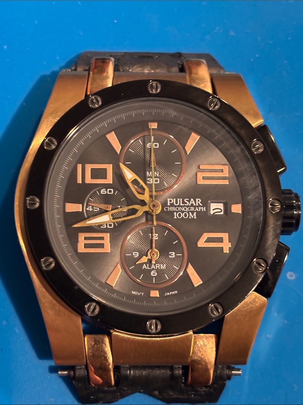 Pulsar Black and Gold Chronograph Men’s Watch Head
